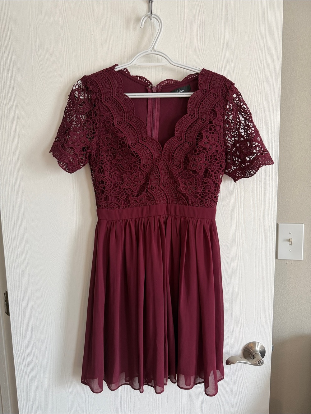 Lulu's Burgundy Lace V-Neck Mini Dress